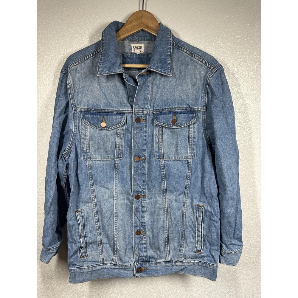 ASOS Denim Jacket Womens Medium Button Up Classic Jean‎ Trucker Pockets Casual